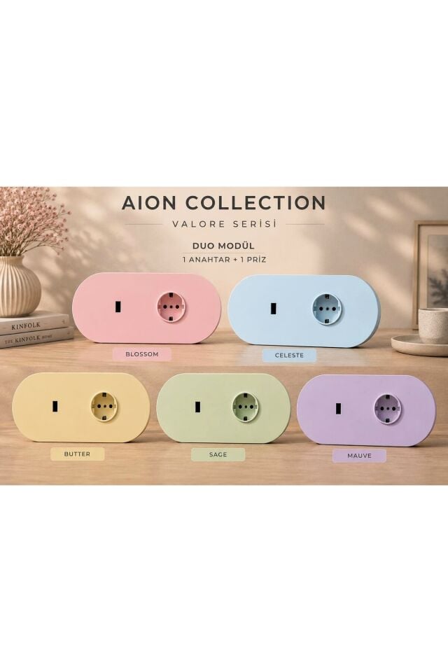 AION Collection-VALORE Series DUO MODÜL (MAUVE)/(2MODÜL BİRLEŞİMİ=(1ANAHTAR+1PRİZ) Oval Mat Tasarım Priz-Anahtar COVER/Premium Soft Renkler Serisi(LAVANTA LİLA)