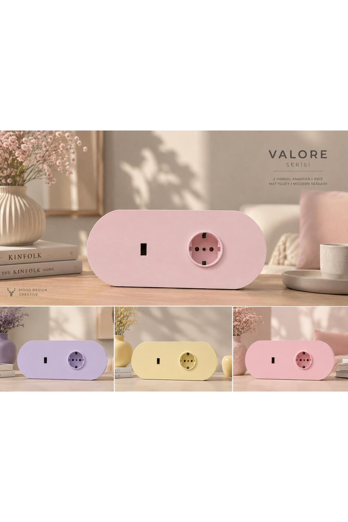 AION Collection-VALORE Series DUO MODÜL (BLOSSOM)/(2MODÜL BİRLEŞİMİ=(1ANAHTAR+1PRİZ) Oval Mat Tasarım Priz-Anahtar COVER/Premium Soft Renkler Serisi(PASTEL PEMBE)