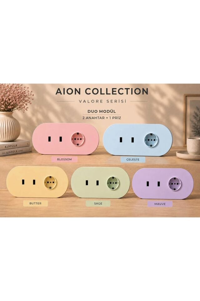 AION Collection-VALORE Series DUO MODÜL (BLOSSOM)/(2MODÜL BİRLEŞİMİ=(2ANAHTAR(1KOMİTATÖR)+1PRİZ) Oval Mat Tasarım Priz-Anahtar COVER/Premium Soft Renkler Serisi(PASTEL PEMBE)