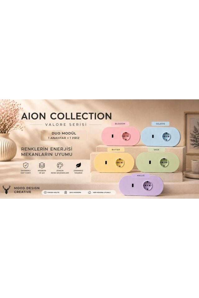 AION Collection-VALORE Series DUO MODÜL (SAGE)/(2MODÜL BİRLEŞİMİ=(1ANAHTAR+1PRİZ) Oval Mat Tasarım Priz-Anahtar COVER/Premium Soft Renkler Serisi(MİNT YEŞİLİ)