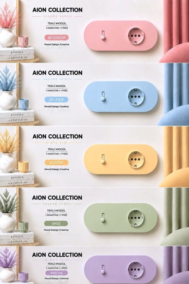 AION Collection-VALORE Series DUO MODÜL (SAGE)/(2MODÜL BİRLEŞİMİ=(1ANAHTAR+1PRİZ) Oval Mat Tasarım Priz-Anahtar COVER/Premium Soft Renkler Serisi(MİNT YEŞİLİ)