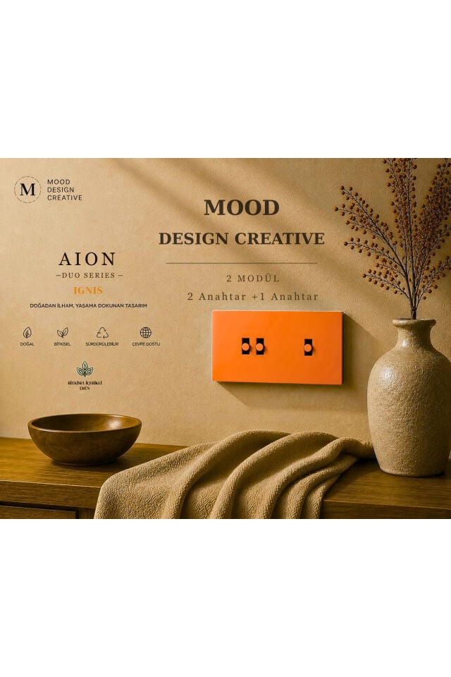 AION Collection-DUO Series (IGNIS) (2Lİ)/(V.İ.K.O. İLE UYUMLU) (2MODÜL BİRLEŞİMİ=(2ANAHTAR(1KOMİTATÖR)+1ANAHTAR)Minimal Mat Tasarım Priz-Anahtar COVER/Premium Canlı Renkler Serisi(TURUNCU)