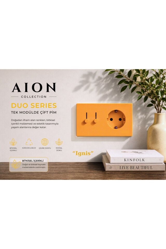 AION Collection-DUO Series (IGNIS) (2Lİ)/(V.İ.K.O. İLE UYUMLUDUR) (2MODÜL BİRLEŞİMİ=2ANAHTAR(1KOMİTATÖR)+1PRİZ)Minimal Mat Tasarım Priz-Anahtar COVER/Premium Canlı Renkler Serisi (TURUNCU)