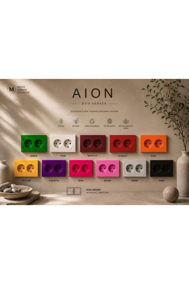 AION Collection-DUO Series (IGNIS) (2Lİ)/ (TÜM MARKALAR İLE UYUMLUDUR) (2MODÜL BİRLEŞİMİ=1PRİZ+1PRİZ) Minimal Mat Tasarım Priz-Anahtar COVER/Premium Canlı Renkler Serisi (TURUNCU)