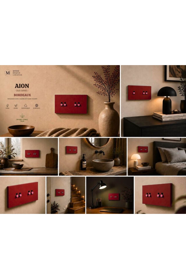 AION Collection-DUO Series (BORDEAUX) (2 AD. KOMİTATÖR)/(V.İK.O. İLE UYUMLU) (2MODÜL BİRLEŞİMİ=2ANAHTAR+2ANAHTAR)Minimal Mat Tasarım Priz-Anahtar COVER/Premium Canlı Renkler Serisi (BORDO)