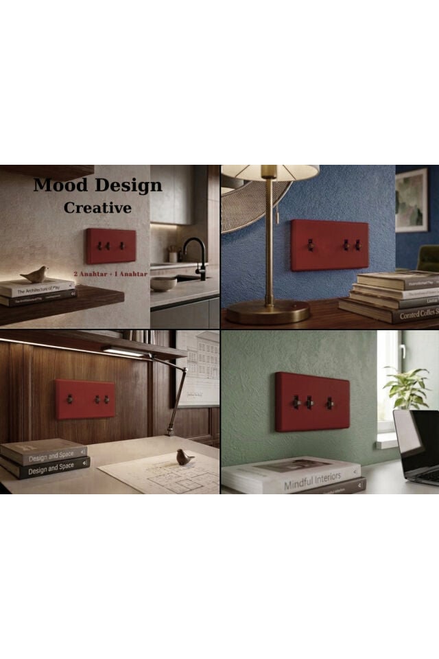 AION Collection-DUO Series (BORDEAUX) (2Lİ)/(V.İ.K.O. İLE UYUMLU) (2MODÜL BİRLEŞİMİ=(2ANAHTAR(1KOMİTATÖR)+1ANAHTAR)Minimal Mat Tasarım Priz-Anahtar COVER/Premium Canlı Renkler Serisi(BORDO)