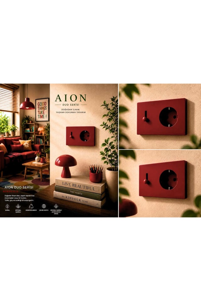 AION Collection-DUO Series (BORDEAUX) (2Lİ)/ (V.İ.K.O. İLE UYUMLUDUR) (2MODÜL BİRLEŞİMİ=1ANAHTAR+1PRİZ) Minimal Mat Tasarım Priz-Anahtar COVER/Premium Canlı Renkler Serisi (BORDO)