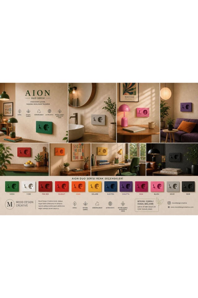 AION Collection-DUO Series (BORDEAUX) (2Lİ)/ (V.İ.K.O. İLE UYUMLUDUR) (2MODÜL BİRLEŞİMİ=1ANAHTAR+1PRİZ) Minimal Mat Tasarım Priz-Anahtar COVER/Premium Canlı Renkler Serisi (BORDO)