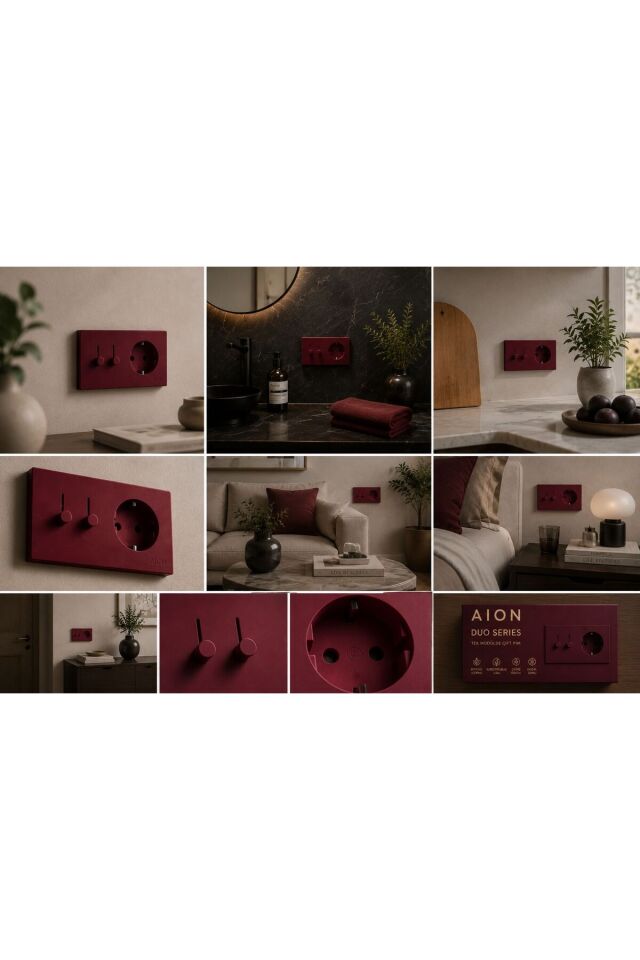 AION Collection-DUO Series (SCARLET RED) (2Lİ)/ (TÜM MARKALAR İLE UYUMLUDUR) (2MODÜL BİRLEŞİMİ=1PRİZ+1PRİZ) Minimal Mat Tasarım Priz-Anahtar COVER/Premium Canlı Renkler Serisi (CANLI KIRMIZI)