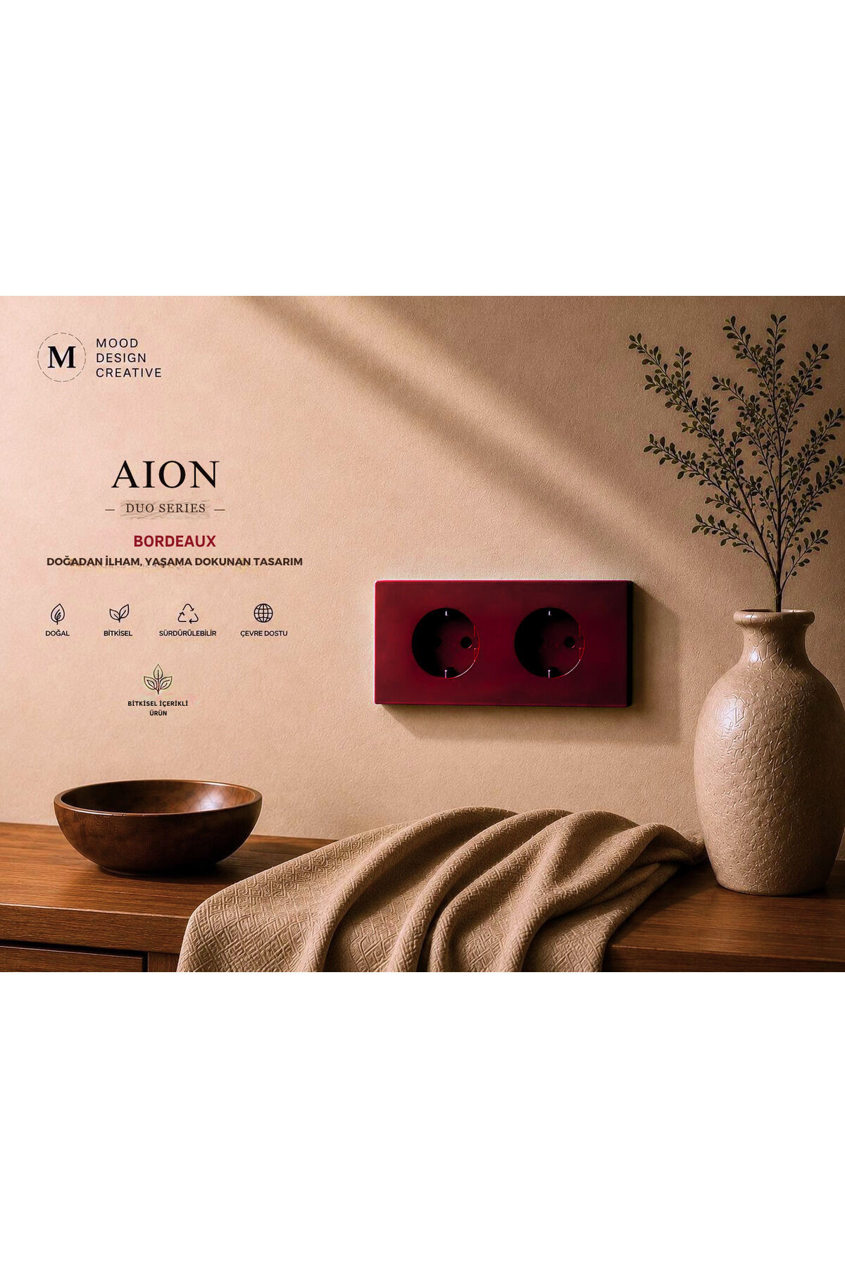 AION Collection-DUO Series (SCARLET RED) (2Lİ)/ (TÜM MARKALAR İLE UYUMLUDUR) (2MODÜL BİRLEŞİMİ=1PRİZ+1PRİZ) Minimal Mat Tasarım Priz-Anahtar COVER/Premium Canlı Renkler Serisi (CANLI KIRMIZI)
