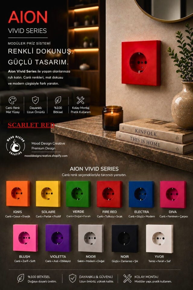 AION Collection - VIVID Series (VIOLETTA) /(TÜM PRİZLER İLE UYUMLUDUR) Minimal Mat Tasarım Priz / Premium Dekoratif Canlı Renkler Serisi (MOR)