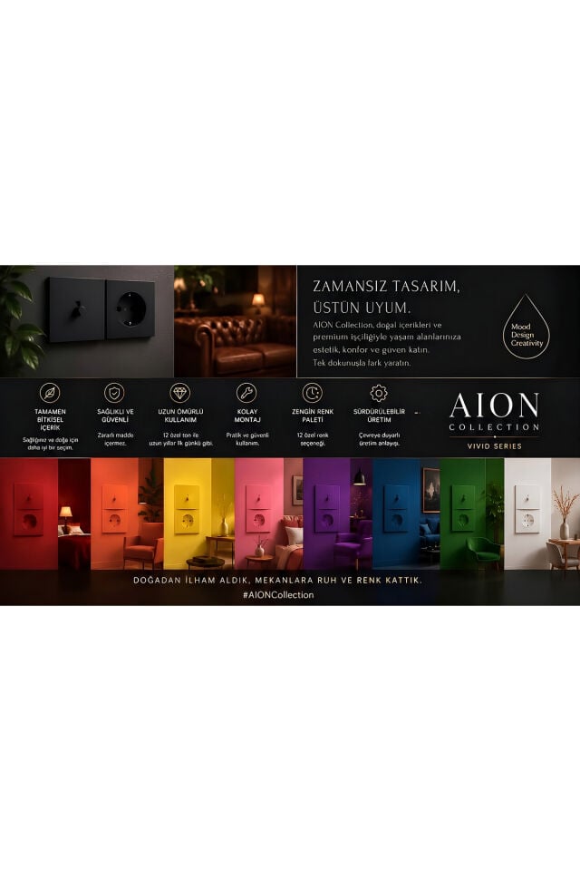 AION Collection - VIVID Series (FIRE RED) /(TÜM PRİZLER İLE UYUMLUDUR) Minimal Mat Tasarım Priz / Premium Dekoratif Canlı Renkler Serisi (ATEŞ KIRMIZI)