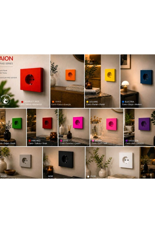AION Collection - VIVID Series (DIVA) /(TÜM PRİZLER İLE UYUMLUDUR) Minimal Mat Tasarım Priz / Premium Dekoratif Canlı Renkler Serisi (FUŞYA)