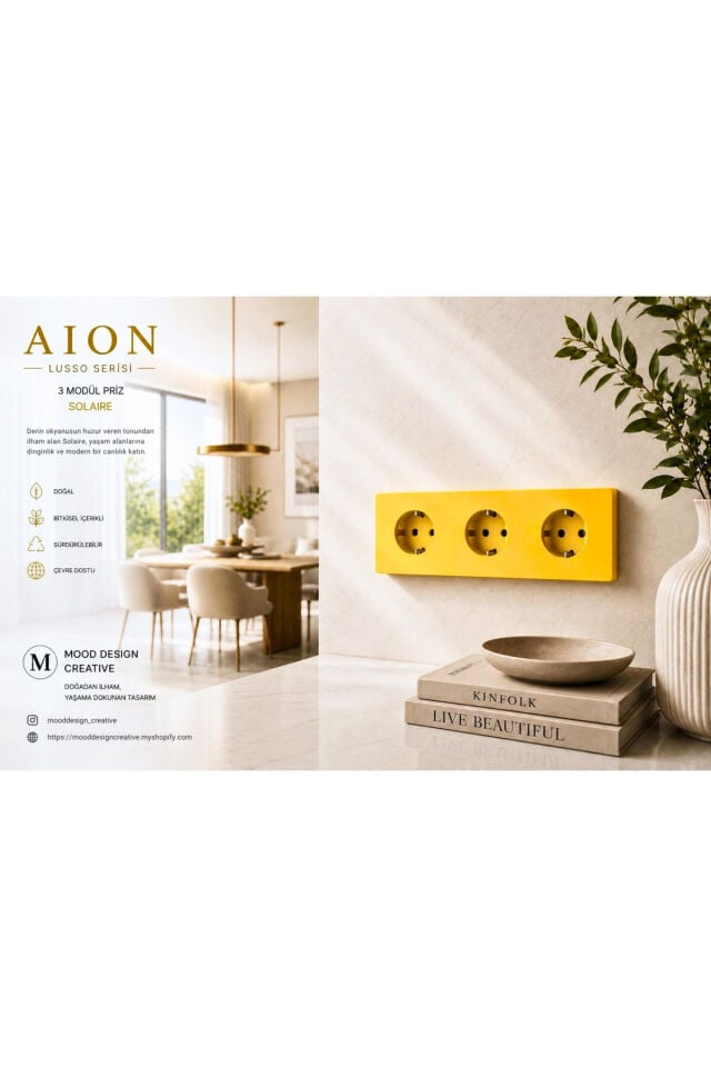 AION Collection-LUSSO Series (SOLAIRE) (3LÜ) / (TÜM MARKALAR İLE UYUMLUDUR) (3 MODÜL BİRLEŞİMİ= 3 PRİZ) Minimal Mat Tasarım Priz-Anahtar COVER/Premium Canlı Renkler Serisi (SARI)