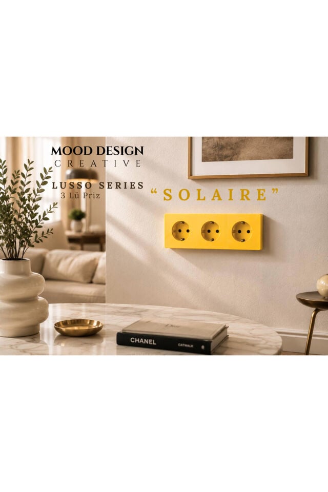 AION Collection-LUSSO Series (SOLAIRE) (3LÜ) / (TÜM MARKALAR İLE UYUMLUDUR) (3 MODÜL BİRLEŞİMİ= 3 PRİZ) Minimal Mat Tasarım Priz-Anahtar COVER/Premium Canlı Renkler Serisi (SARI)