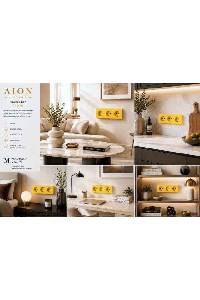 AION Collection-LUSSO Series (SOLAIRE) (3LÜ) / (TÜM MARKALAR İLE UYUMLUDUR) (3 MODÜL BİRLEŞİMİ= 3 PRİZ) Minimal Mat Tasarım Priz-Anahtar COVER/Premium Canlı Renkler Serisi (SARI)