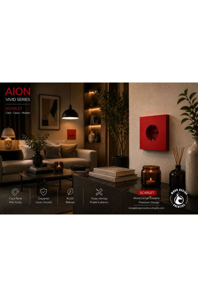 AION Collection - VIVID Series (SCARLET RED) /(TÜM PRİZLER İLE UYUMLUDUR) Minimal Mat Tasarım Priz / Premium Dekoratif Canlı Renkler Serisi (CANLI KIRMIZI)