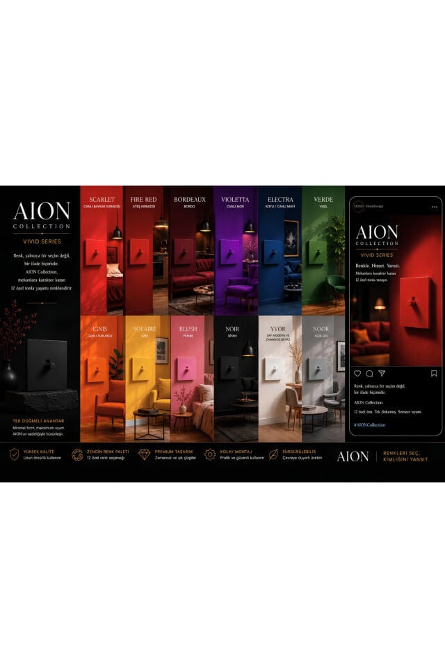 AION Collection - VIVID Series (IGNIS) /(V.İ.K.O. İLE UYUMLUDUR) Minimal Mat Tasarım Priz - Anahtar COVER/ Premium Dekoratif Canlı Renkler Serisi (TURUNCU)