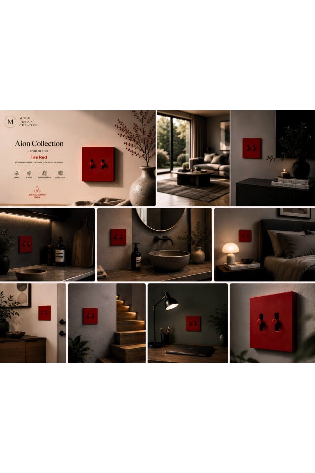 AION Collection - VIVID Series (FIRE RED)2Lİ / (V.İ.K.O. İLE UYUMLU) 2Lİ Minimal Mat Tasarım Priz - Anahtar COVER/ Premium Dekoratif Canlı Renkler Serisi (KIRMIZI)