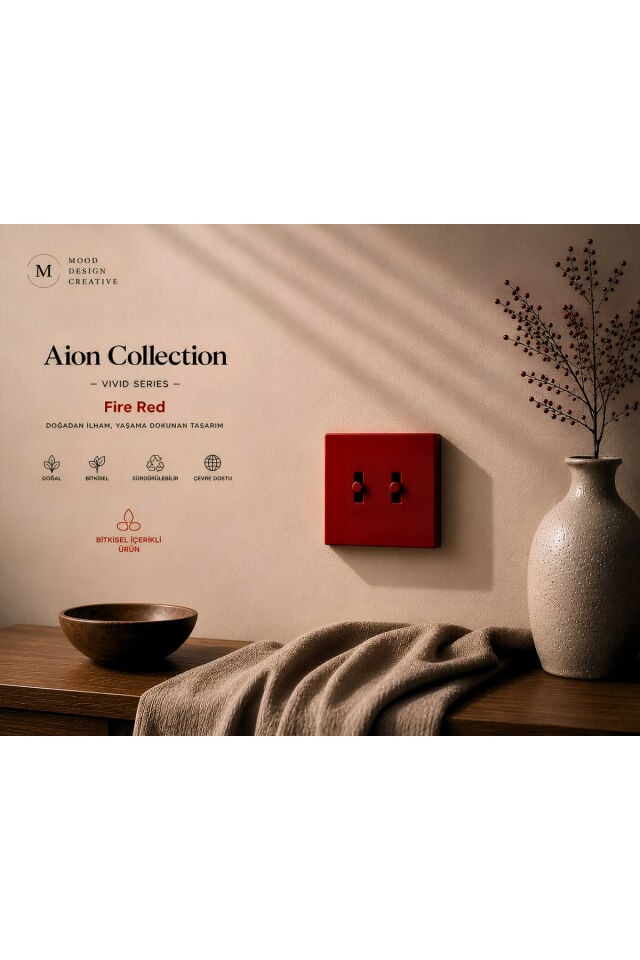 AION Collection - VIVID Series (FIRE RED)2Lİ / (V.İ.K.O. İLE UYUMLU) 2Lİ Minimal Mat Tasarım Priz - Anahtar COVER/ Premium Dekoratif Canlı Renkler Serisi (KIRMIZI)