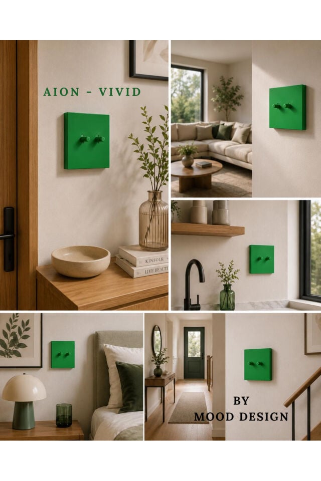 AION Collection - VIVID Series (VERDE) 2Lİ / (V.İ.K.O. İLE UYUMLUDUR) 2Lİ Minimal Mat Tasarım Priz - Anahtar COVER/ Premium Dekoratif Canlı Renkler Serisi (ÇİMEN YEŞİLİ)