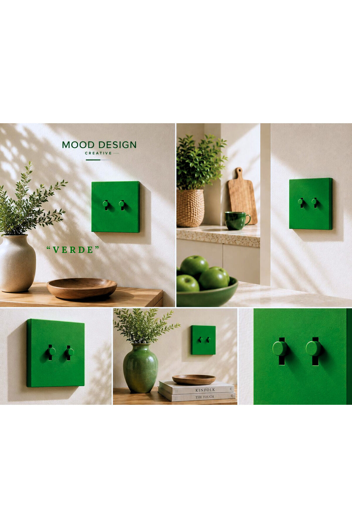 AION Collection - VIVID Series (VERDE) 2Lİ / (V.İ.K.O. İLE UYUMLUDUR) 2Lİ Minimal Mat Tasarım Priz - Anahtar COVER/ Premium Dekoratif Canlı Renkler Serisi (ÇİMEN YEŞİLİ)