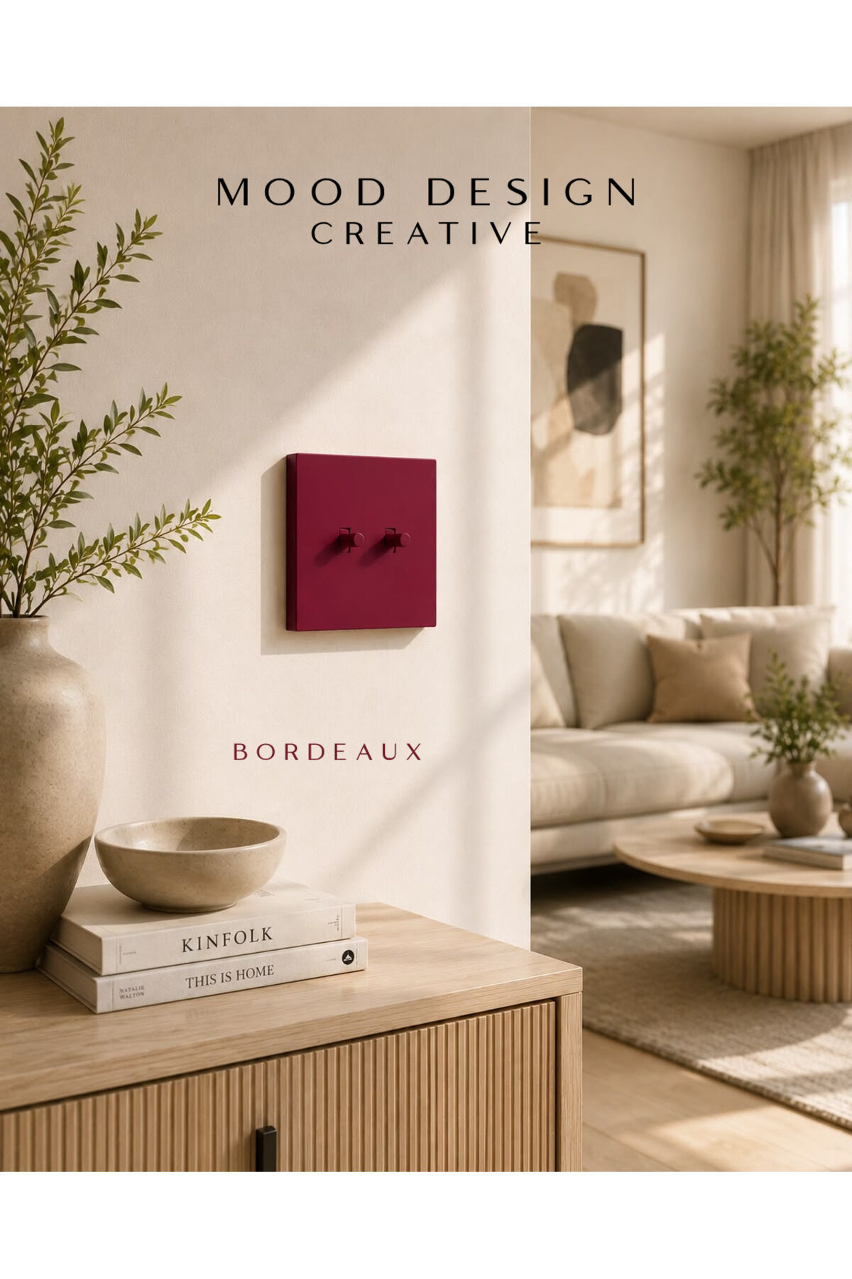 AION Collection - VIVID Series (BORDEAUX)2Lİ / (V.İ.K.O. İLE UYUMLU) 2Lİ Minimal Mat Tasarım Priz - Anahtar COVER/ Premium Dekoratif Canlı Renkler Serisi (BORDO)