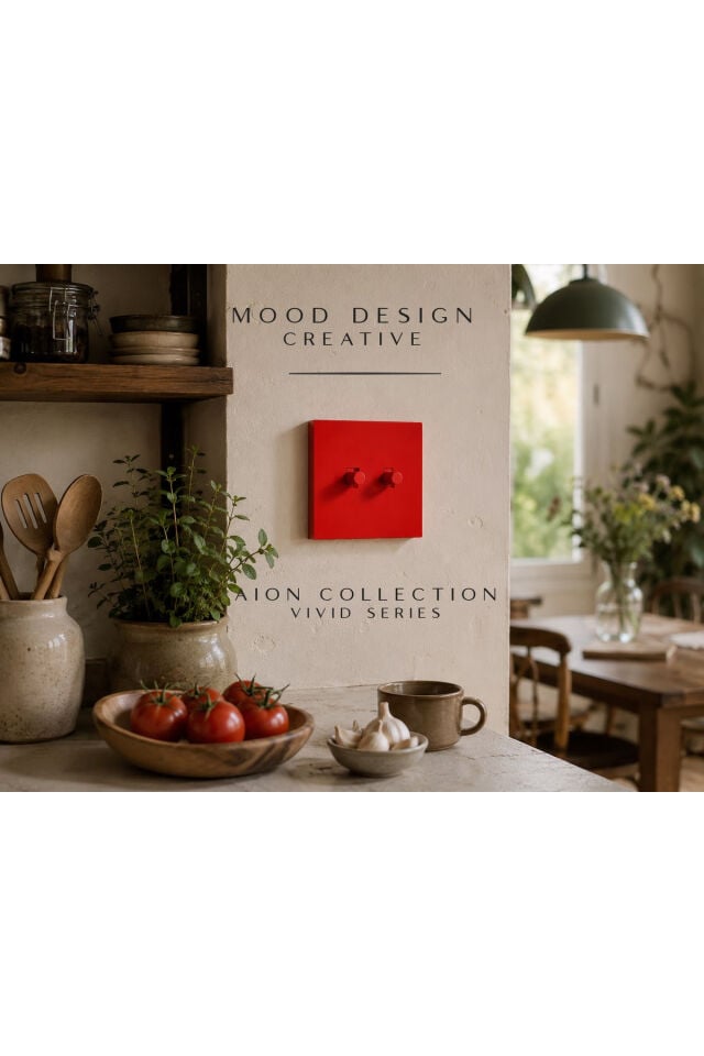 AION Collection - VIVID Series (SCARLET RED)2Lİ / (V.İ.K.O. İLE UYUMLU) 2Lİ Minimal Mat Tasarım Priz - Anahtar COVER/ Premium Dekoratif Canlı Renkler Serisi (CANLI KIRMIZI)