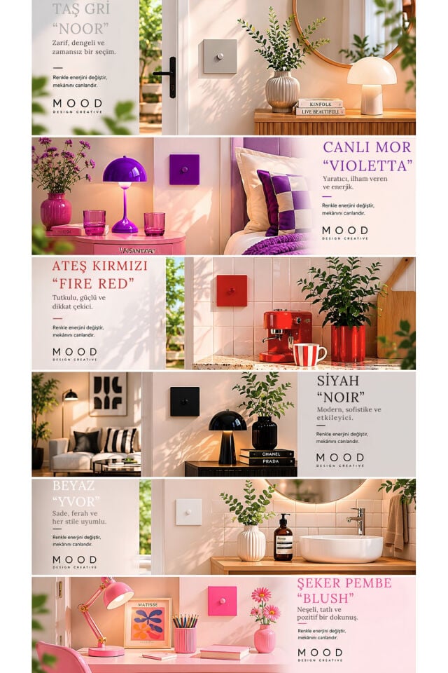 AION Collection - VIVID Series (VIOLETTA) /(V.İ.K.O. İLE UYUMLU) Minimal Mat Tasarım Priz - Anahtar COVER/ Premium Dekoratif Canlı Renkler Serisi (MOR)