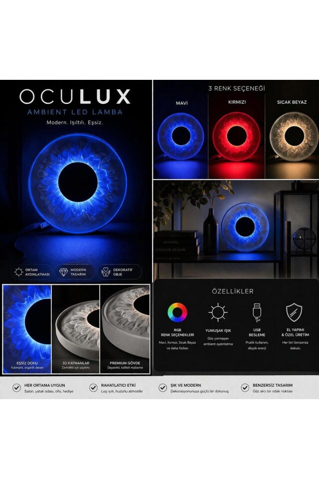 OCULUX DECORATIVE WALL LAMP ''BIG''- İris/Göz RGB Duvar - Masa - Gece - Dekoratif Lamba/Aplik