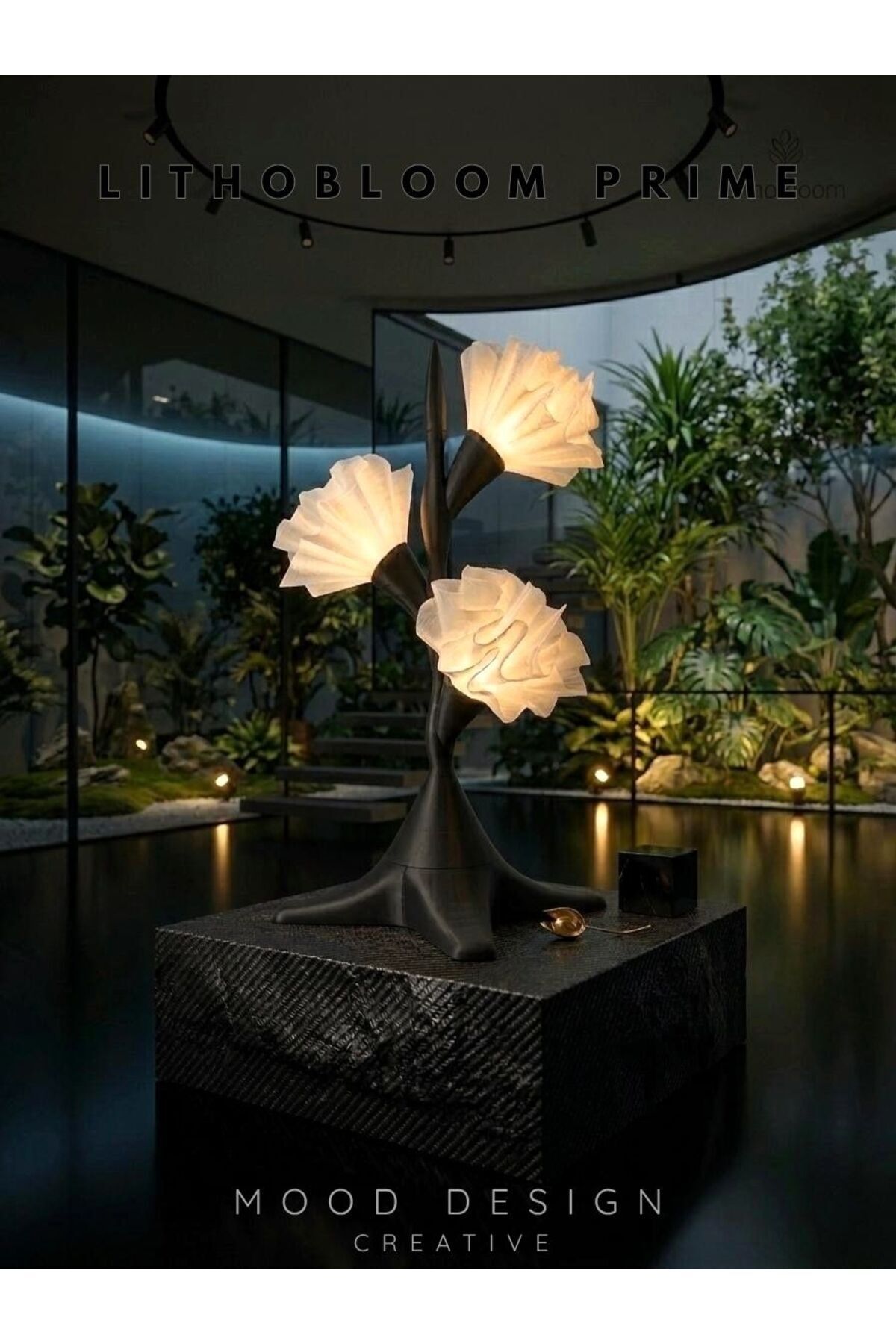 LithoBloom Prime Light Object - 3 Çiçekli, Çok Yönlü Masa, Yer ve Gece Ambiyans Aydınlatma Ürünü